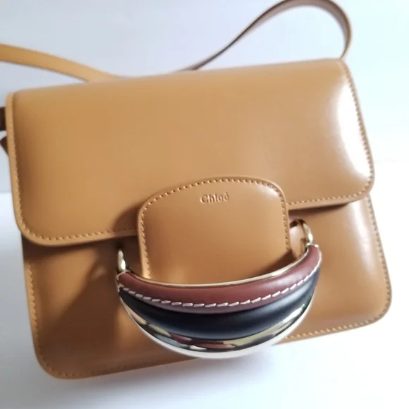 Chloé Kattie Leather Crossbody Clutch Bag Camel Brown - Picture 9 of 13